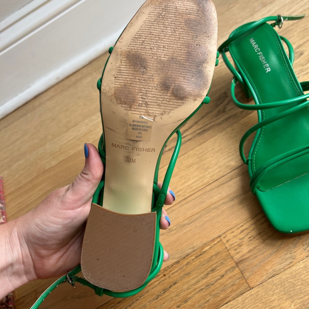Marc Fisher Green Square-Toe Sandals with Block Heel - Picture 7 of 7